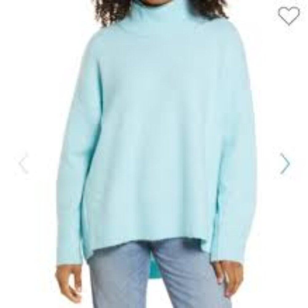 FREE PEOPLE AFTERGLOW MOCK NECK TOP LONG SLEEVE SWEATER IN SKY SIZE SMALL